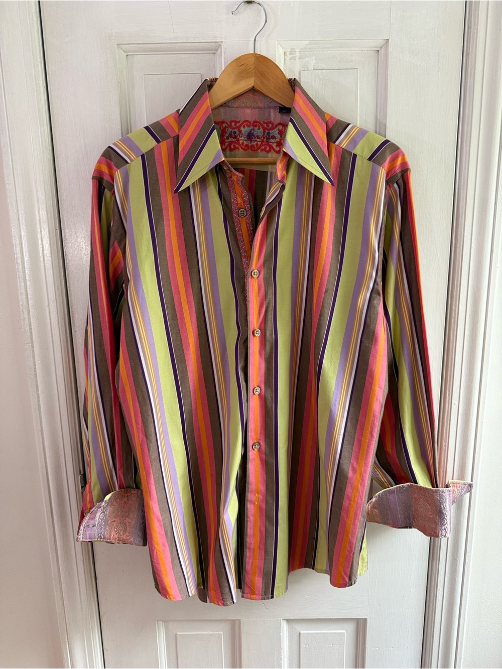 Robert Graham Striped Button-Down Shirt in Pink, Green & Purple